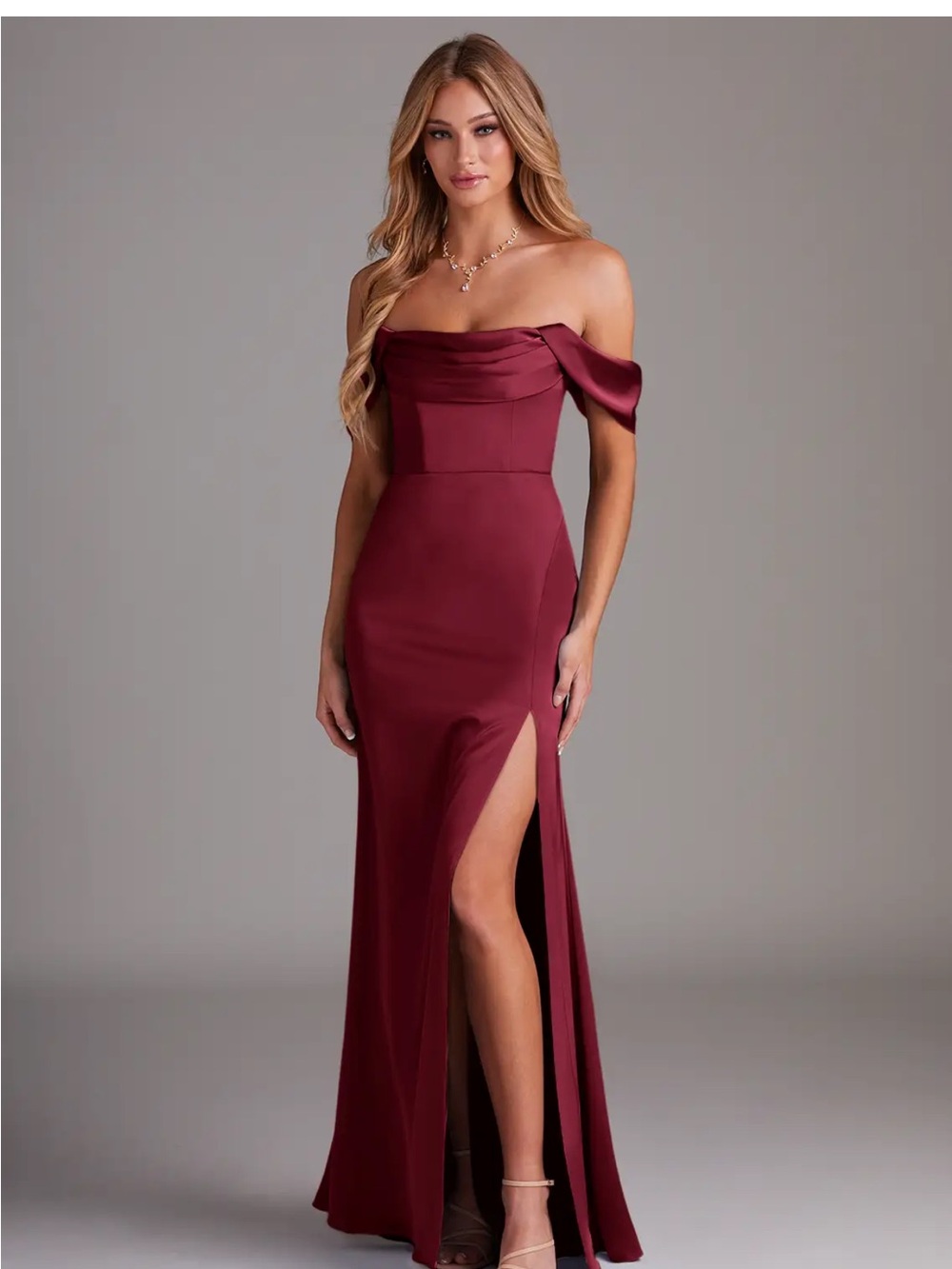 Azazie Saige Stretch
Mulbury Sheath Off the Shoulder Stretch Satin Dress